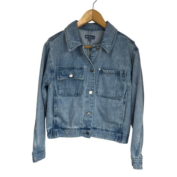 Democracy Denim Jean Jacket Medium 100% Cotton Blue Cropped Classic - Picture 1 of 8